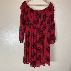 Torrid 1X Rose Dress Mini Off The Shoulder Blouson Fit & Flare Ballon Ruffle Red